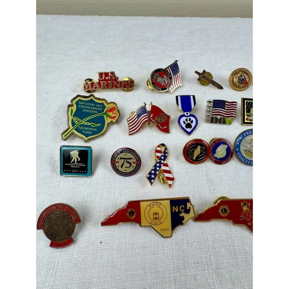Vintage Military Patriotic North Carolina Lions Club Enamel Lapel Pin Lot 30+pc